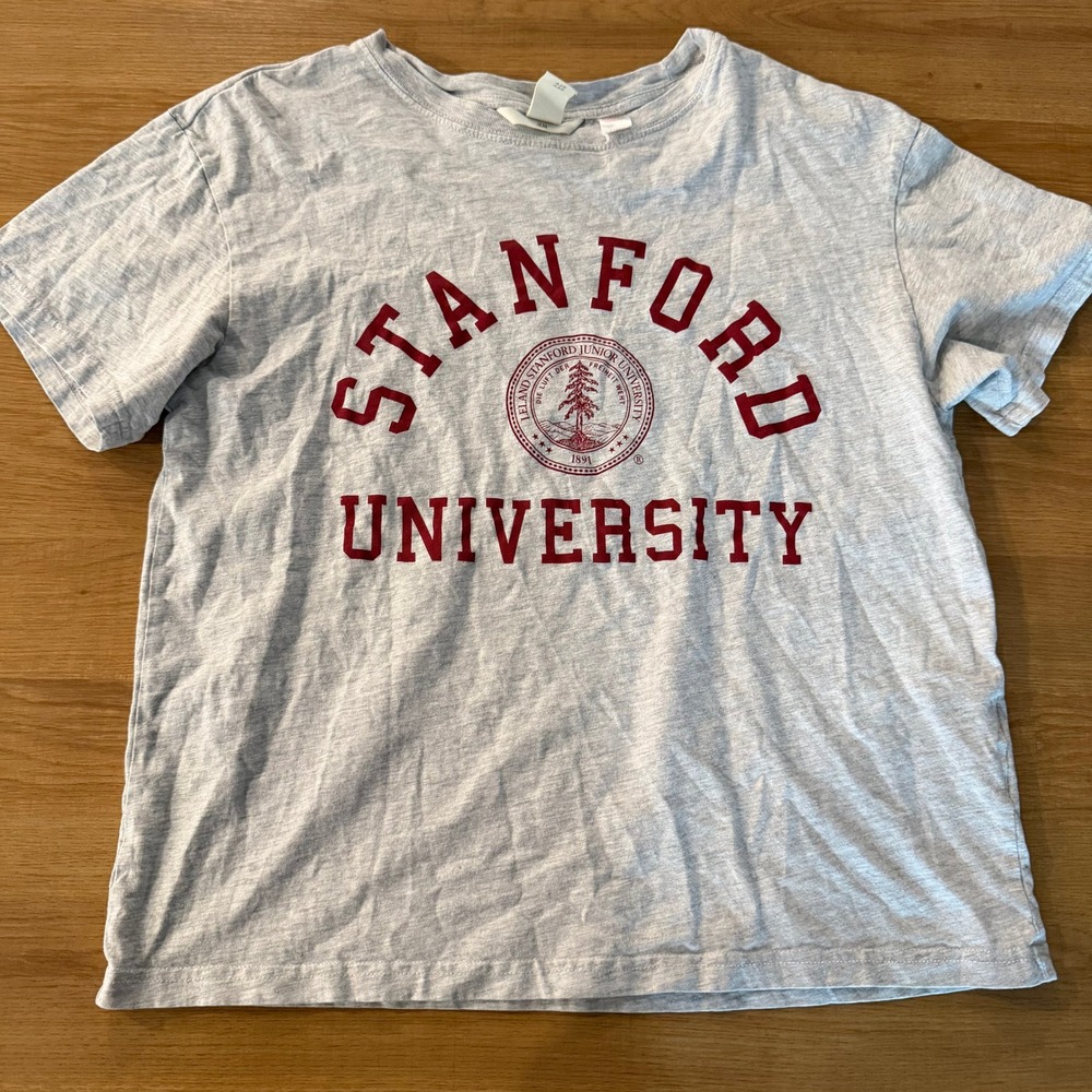 H&M Stanford University Graphic T-Shirt Gray Short Sleeve Womens Small Maroon